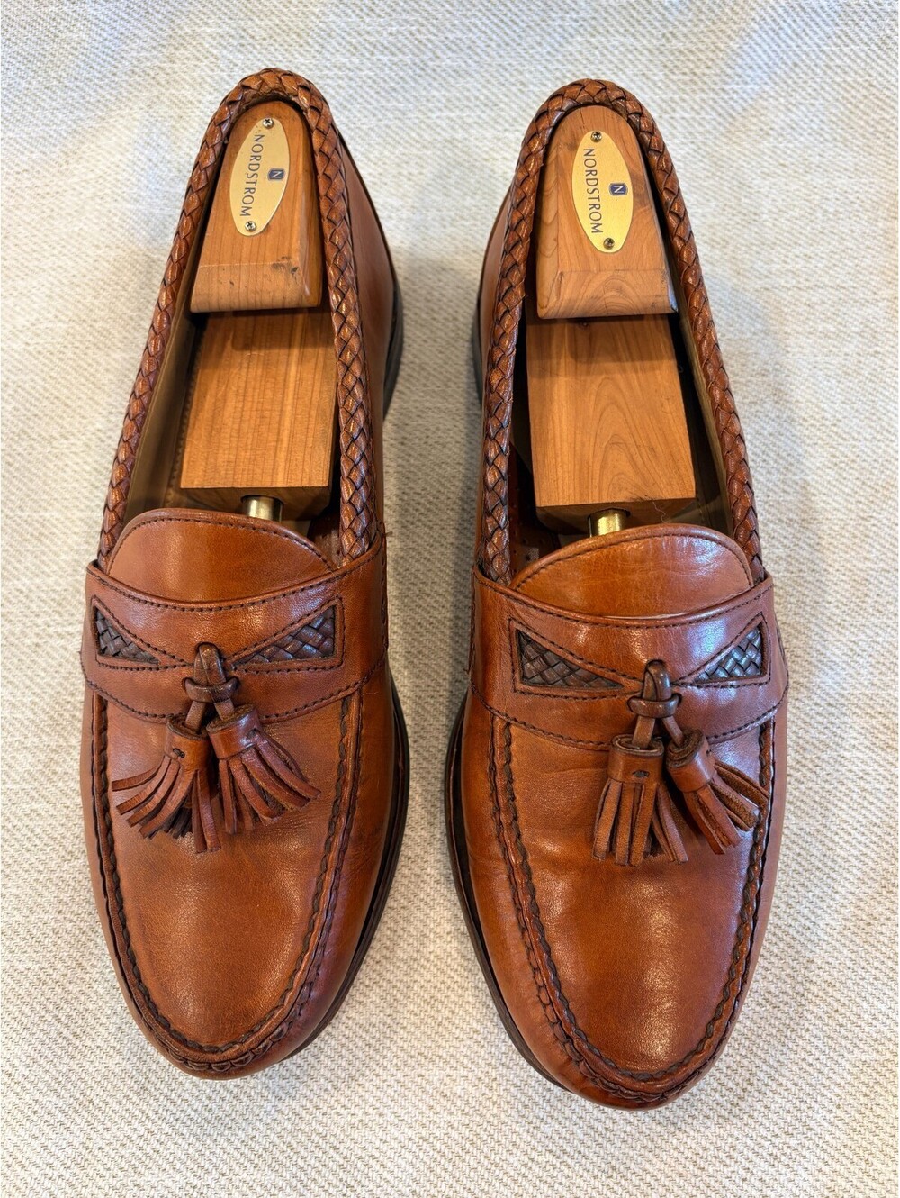Vintage FootJoy Handcrafted Brown Leather Woven Tassel Loafers Size 10.5D USA